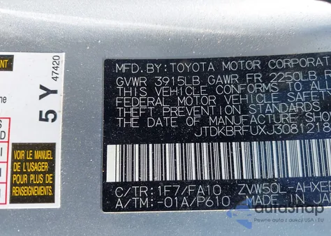 2018 Toyota Prius Two z USA, uszkodzony, nr VIN JTDKBRFUXJ3081218